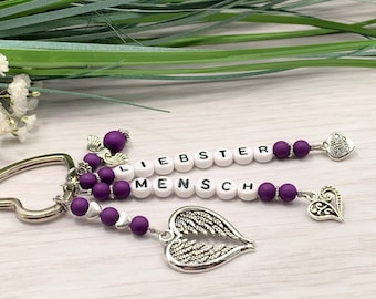 Schlüsselanhänger Liebster Mensch Perlen Acryl Purple - Geschenk Liebe Herzensmensch beste Freundin - personalisierbar - Edelsteine möglich