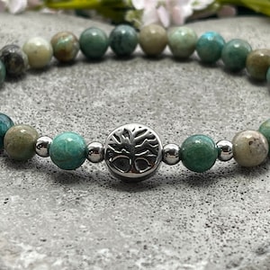 Bracelet Chrysocolla Tree of Life Stainless Steel Silver or Gold - Pearl Bracelet for Balance Goal Pursuit - Spiritual Jewelry