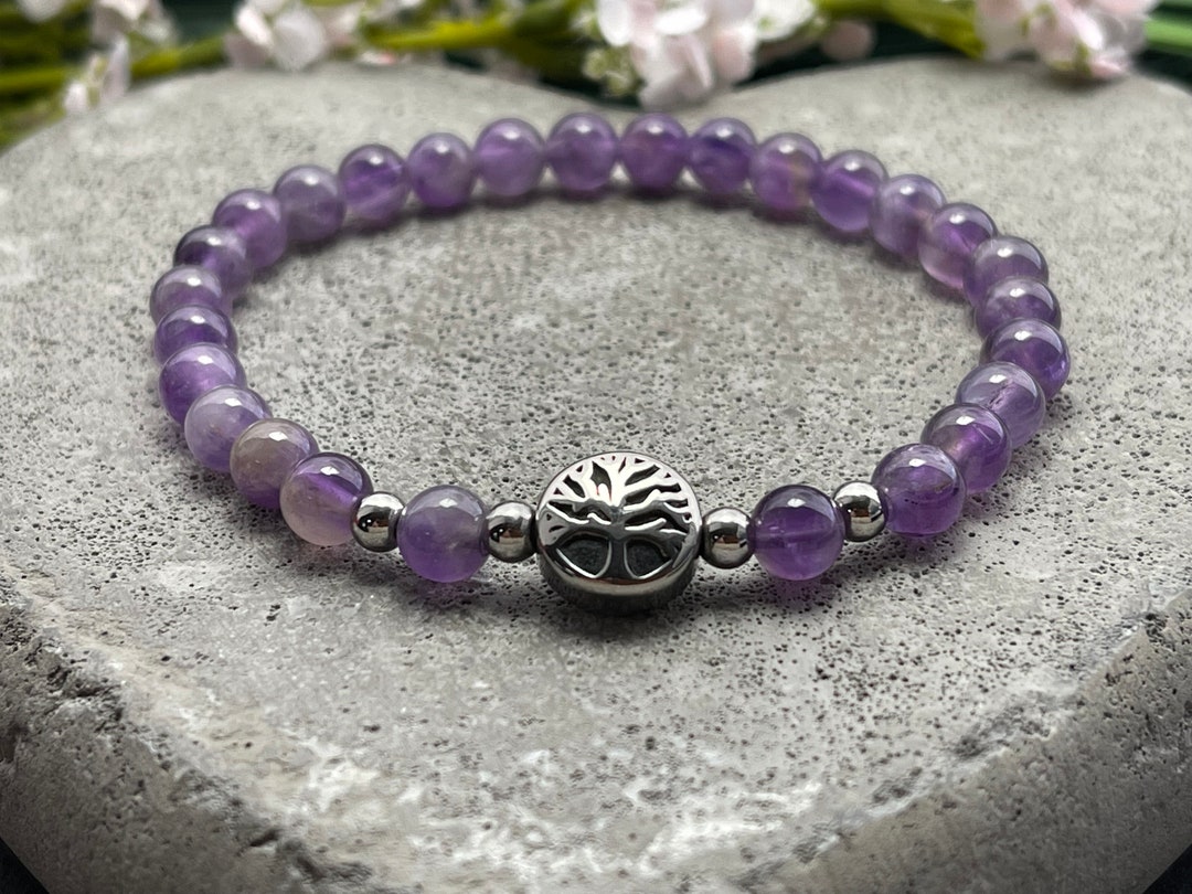 JJDreams Bracciale In Pietre Naturali Con Ametista E Quarzo - Albero Della Vita, Elasticizzato, Regalo Donna Yoga, Unisex