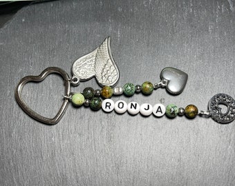 Keychain up to 5 names African turquoise real natural stone - gift mom grandma favorite person family - lots of gemstones