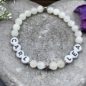 Pearl bracelet moonstone - children&#39;s names - star real platinum plated - gift for mom grandma godmother - tourmaline rhodonite apatite and much more - all sizes