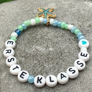 Bracelet First Class Green Blue Rocailles - Lucky Charm Pearl Bracelet First Day of School Gift for School Child - Many Colors Customizable