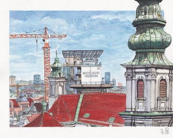 Kunstdruck „Esterhazy-Flakturm/Haus des Meeres in Wien“, Urban Sketch, Watercolour, Watercolor Study