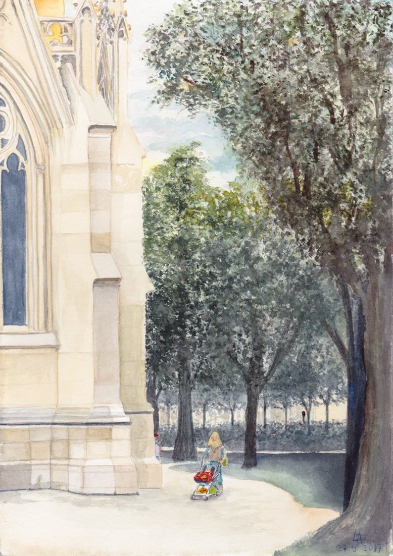 Art Print  Urban Sketch Votivpark  Watercolor  Giclée image 1