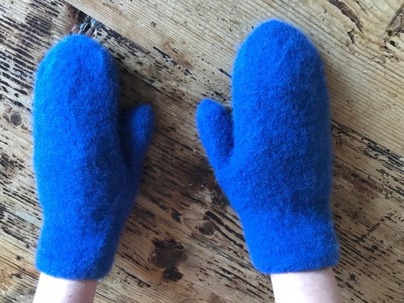 Wool Mittens Boiled Wool Winter Mittens Blue mitt… - image 6