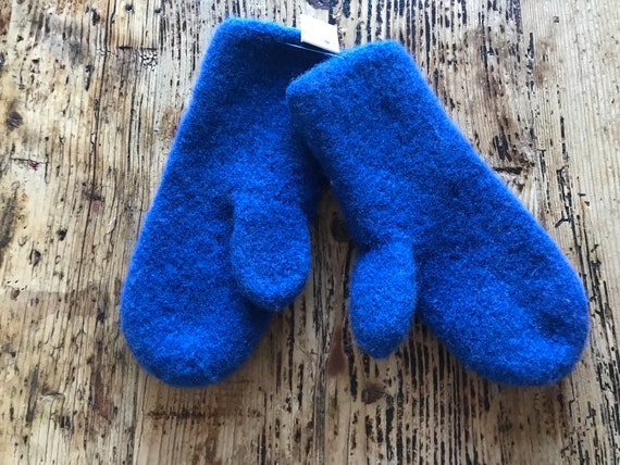 Wool Mittens Boiled Wool Winter Mittens Blue mitt… - image 1