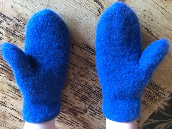 Wool Mittens Boiled Wool Winter Mittens Blue mitt… - image 5