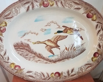 Vintage Transferware Platter, Geese Platter, Thanksgiving Tableware, Dinner Table Platter, Bird, Game Birds, Ocean Image