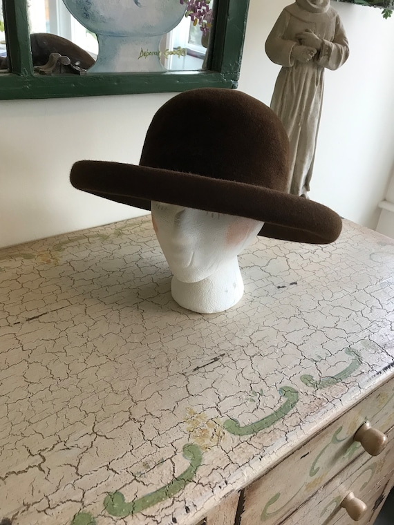 Eric Javits Brown Wide Brim Felt-Velour Hat 1990s 