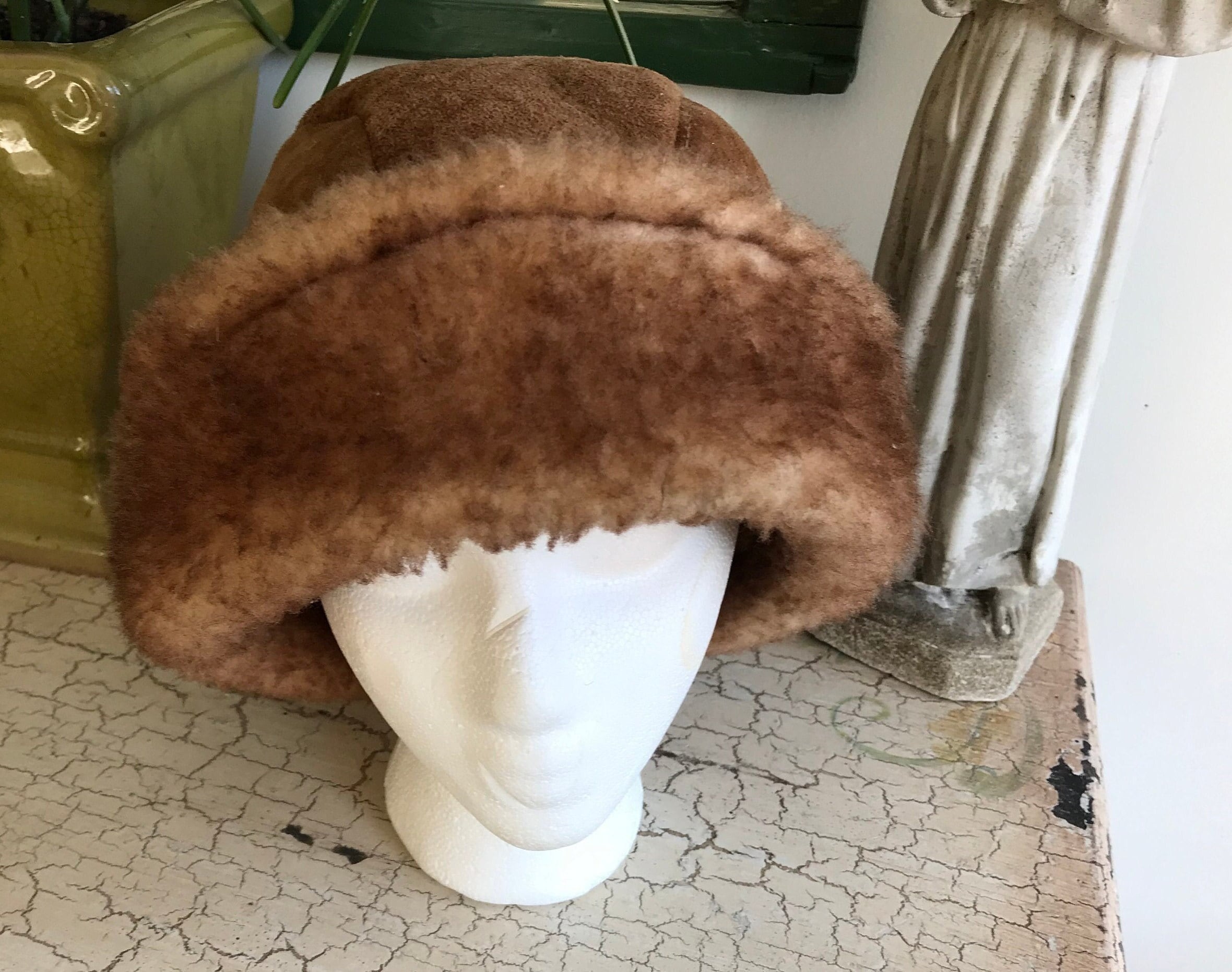 Russian-style Vintage Suede Hat with Fur Brown Russian Cossack Hat - Mouton Sheepskin: Sheepskin Town main image 4