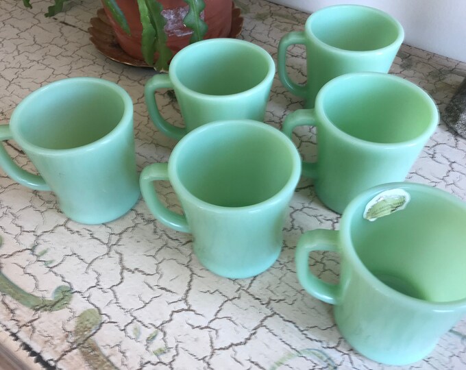 Set of Six Jadeite Fire King D Handle Mugs Etsy