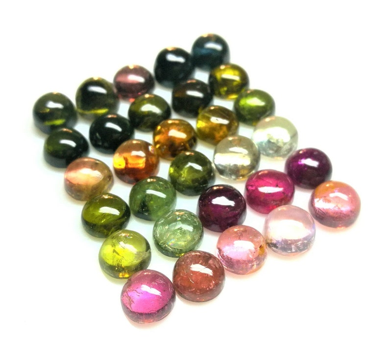 6 M.M.Round Natural Multi Tourmaline Cabochon AAA+ Quality Loose Gems Stone 30 Pieces 32.45 Carat Approx