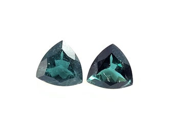 Blue Green Tourmaline Pair: 2.25 Carat Faceted Trillion Cut Gems