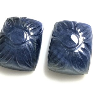Blue Sapphire Gemstone Carvings: Natural Untreated Pair (44.50 Carat)