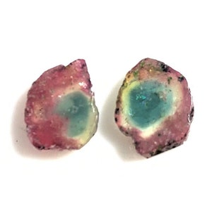 AAA++ Watermelon Tourmaline Slice: Loose Gemstone Pair