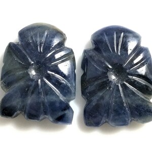 Blue Sapphire Gemstone Carvings: Natural Flower Shape (37.10 Carat, 2 Pieces)