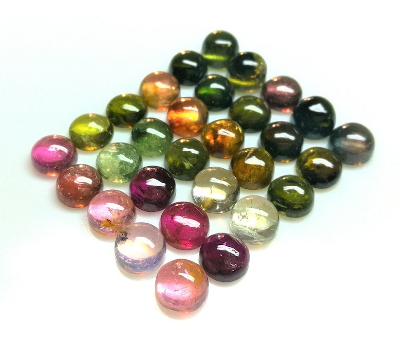 6 M.M.Round Natural Multi Tourmaline Cabochon AAA+ Quality Loose Gems Stone 30 Pieces 32.45 Carat Approx