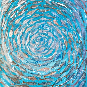 From Cornwall,Fish swirl in blues and copper print taken from My fish Art original painting,Colours inspired living by the Cornish coastline