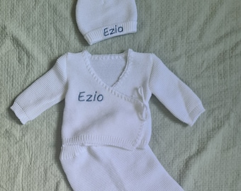 Ensemble bébé en maille personnalisé au prénom de bébé