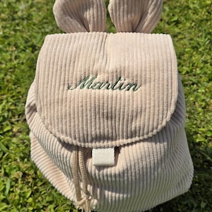 Sac à dos bébé personnalisé brodé prénom Cadeau naissance original Sac crèche nounou enfant velours côtelé