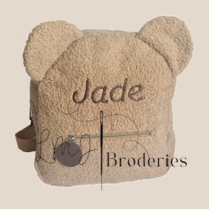 Sac a dos ourson en sherpa pour enfant personnalisé avec prénom brodé