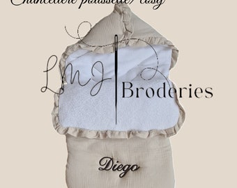 Saco de paseo de gasa de algodón y cosy personalizado con el nombre del bebé