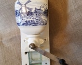 Vintage Wall Mount Blue and White Windmill (Dutch) Coffee Mill Grinder from Germany, Garantiert Mahlwork 170, Coffee Bar