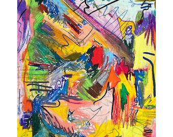 Dibujo abstracto original al pastel al óleo – Estudio expresivo del color – Papel A3 – Sin enmarcar