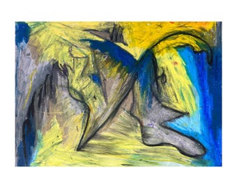 Original Abstrakte Figurine Zeichnung A3 | Ölpastell Kunstwerk | Ausdrucksstarke zeitgenössische Kunst | Einzelstück | Ungerahmt