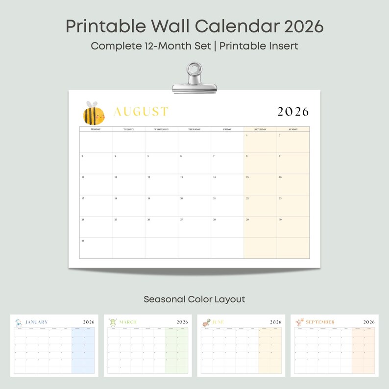 Minimal 2026 Calendar Printable | Monthly Wall Planner - Etsy Australia
