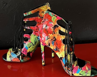 Paul Madden " Cynthia "Colorful Lace Up High Heels SZ 8M