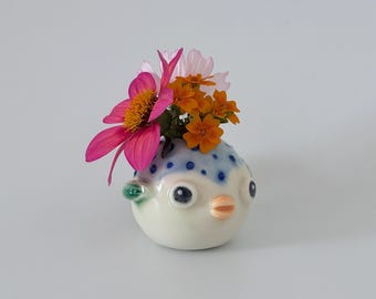 Handmade Pufferfish Mini Vase, Porcelain