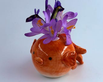 Handmade Goldfish Mini Vase, Porcelain