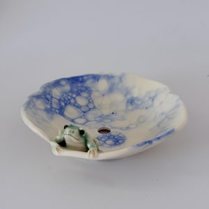 Handmade soap dish with frog, porcelain
