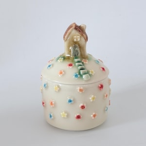 Handmade Mini Storage Pot With House Knob, Ceramic