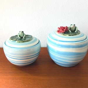 Handmade Storage Pot With Frog Sculpture, Porcelain