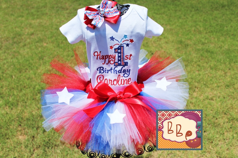 First 4th of July Birthday Tutu Set Red White and Blue Tutu Birthday Set Personalized