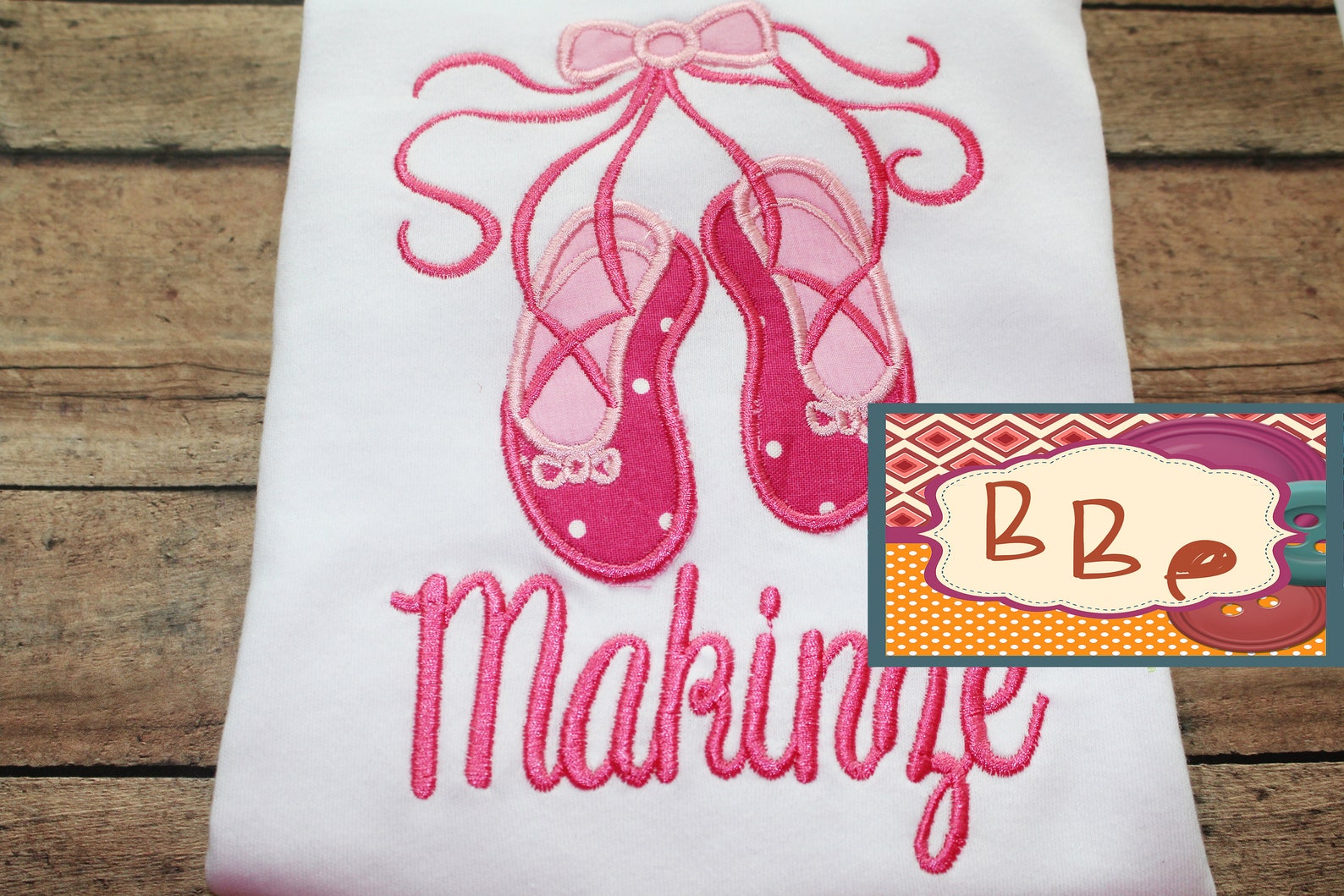 ballet shoes shirt embroidered - ballerina girl top ballet shoes shirt embroidered - ballerina girl top