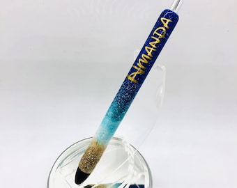 Ocean Blue Beach Sandy Glitter Pen - Add a Name