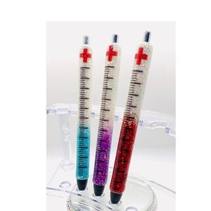 Nurse Pen / Doctor Pen - Ombre Glitter Pens  - Refillable & Customizable - Syringe