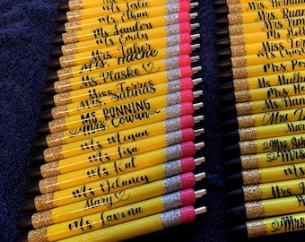 Personalized Glitter Pencil Pens-Teacher Gift - Student Gift - Custom Name Refillable