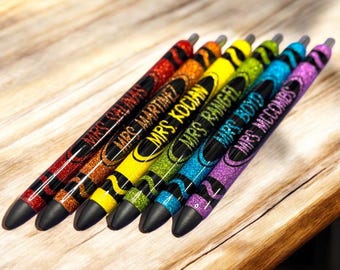 Personalized Crayon Glitter Pens - Refillable Assorted Colors