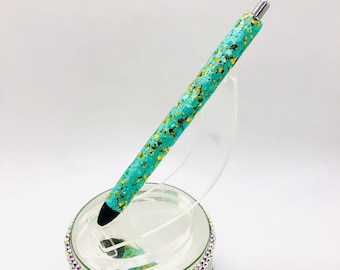 Turquoise / Gold Personalized Glitter Pen - Jade/Seafoam