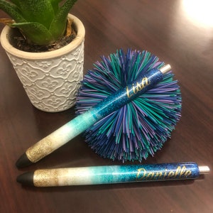 Ocean Blue Beach Sandy Glitter Pen - Add a Name