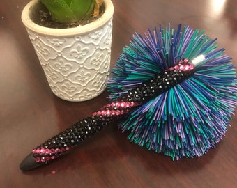 Refillable Rhinestone Black & Pink Bling Pen