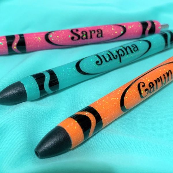 Crayon Glitter Pens - Refillable & Customizable - InkJoy Gel Personalized multi color, Teacher Gift