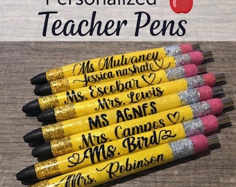 Personalized Teacher Pens, Custom Glitter Pencil Pen, Teacher Appreciation & Back to School Gift