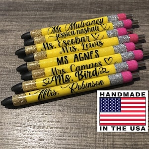 Personalized Glitter Pencil Pens-Teacher Gift - Student Gift - Custom Name Refillable