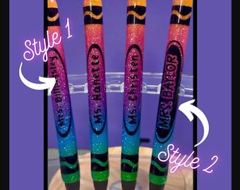 Crayon Personalized Colorful Rainbow Ombre Glitter Pen - Refillable