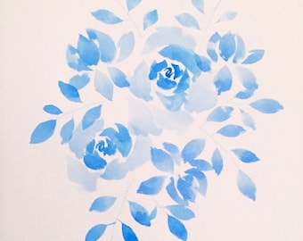 Blue Watercolor Floral Painting